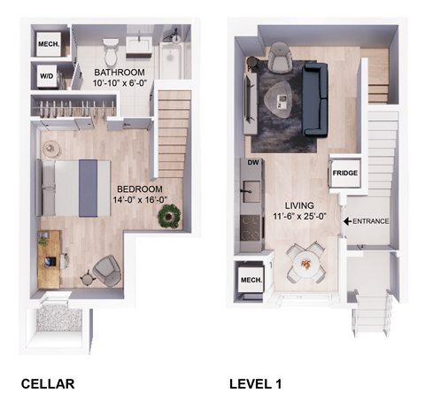 a floor plan of a home with a bedroom and a living room